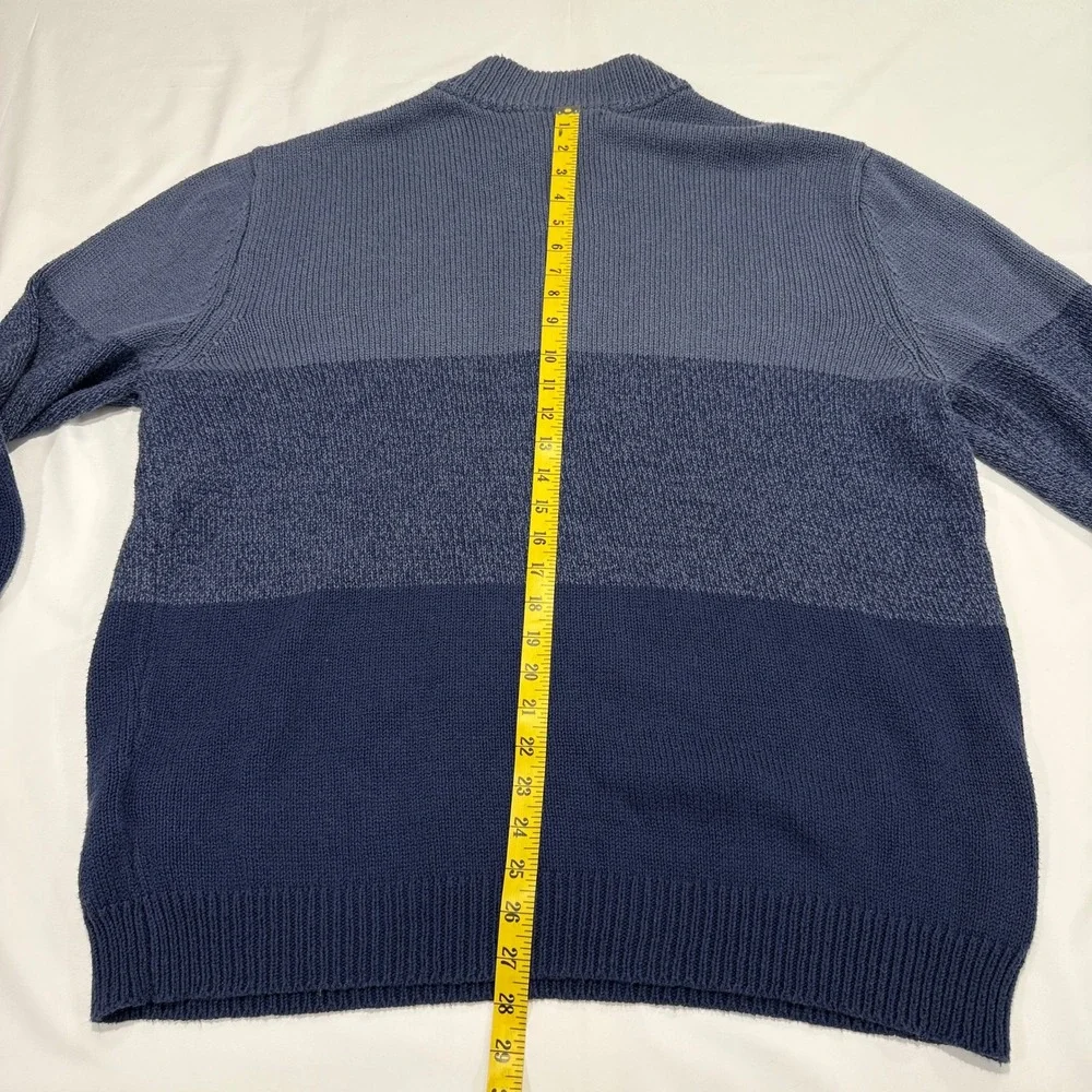 Grandpacore Minimalist‎ Two Tone Henley Knit Mock Neck Sweater Blue Men's XL